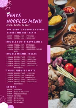 Peace noodles menu