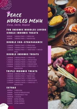 Peace noodles menu